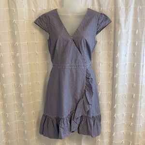 J Crew Gingham Faux Wrap Dress w Cap Sleeves
